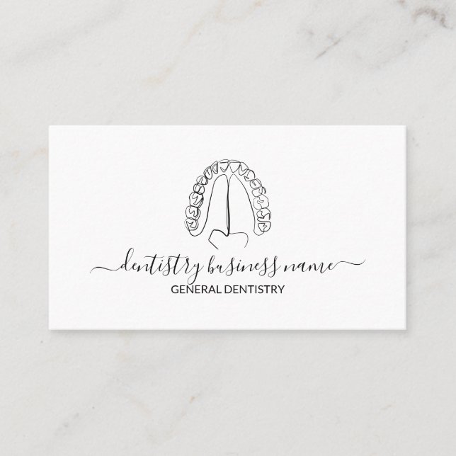 Line Art Tooth Whitening Dental Clinic Business Card (Front)