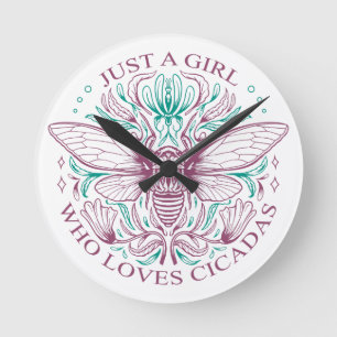 Line Art Typography Just A Girl Who Loves Cicadas Round Clock