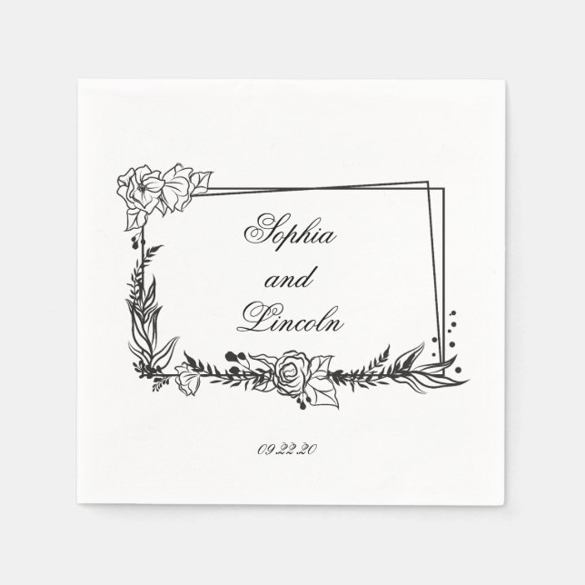line art Wedding Floral  Napkin (Front)