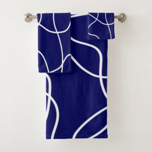 Line Art: White on Dark Blue Bath Towel Set