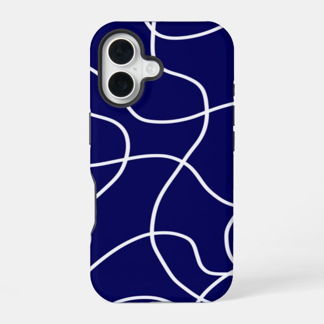 Line Art: White on Dark Blue iPhone 16 Case (Back)