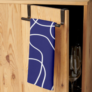 Line Art: White on Dark Blue Tea Towel