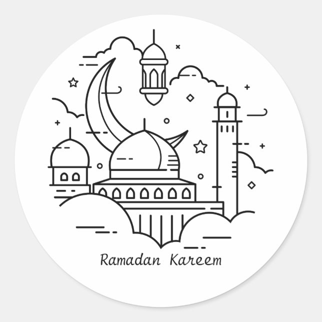 Line Art white Ramadan Kareem Stickers (Front)