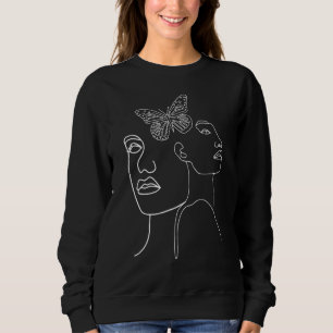 Line Art Woman Face Butterfly Abstract Animal Love Sweatshirt