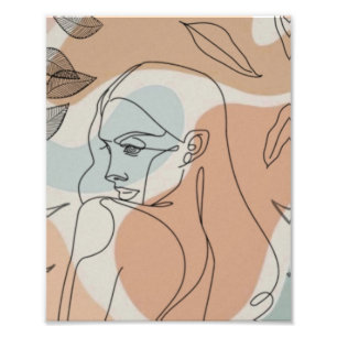 Line Art Woman & Leaves Photo Enlargement Print