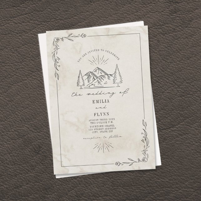 Line Art Woodland Mountain Wedding Invitation (Creator Uploaded)