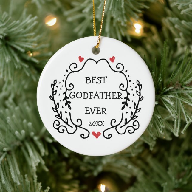 Line Art Wreath Personalised Best Godfather Ever Ceramic Tree Decoration (Tree)