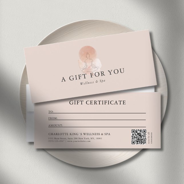  Line Art Yoga Woman QR Code Gift Certificate (Custom Minimal Line Art Woman Yoga Meditation QR Code Gift Certificate)