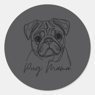 Line Artistic Mama Mom Pug Dog Pug Classic Round Sticker