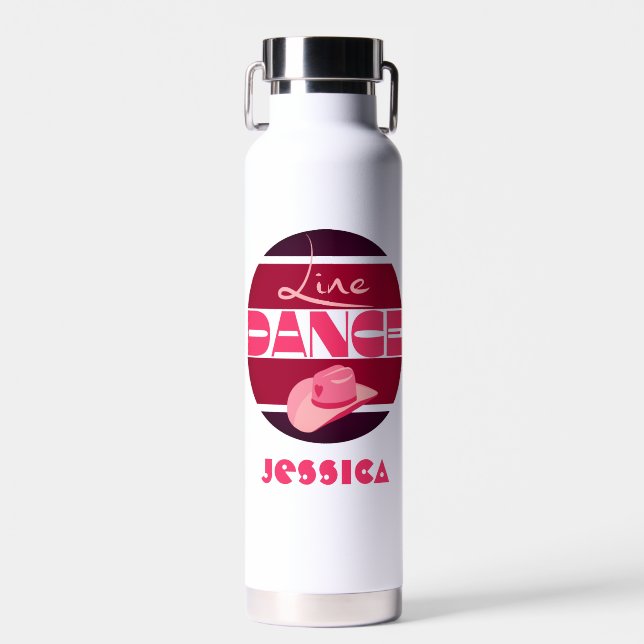 Line dance Love Cowboyhat pink Water Bottle (Front)