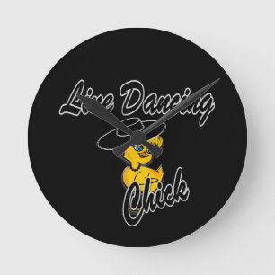 Line Dancing Chick #4 Round Clock