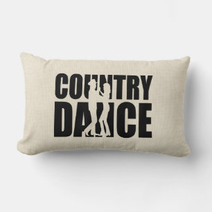 Line Dancing Cowboy Dance Country Music Ecru Black Lumbar Cushion