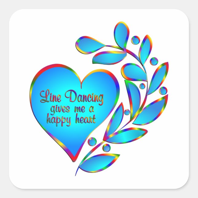 Line Dancing Happy Heart Square Sticker (Front)