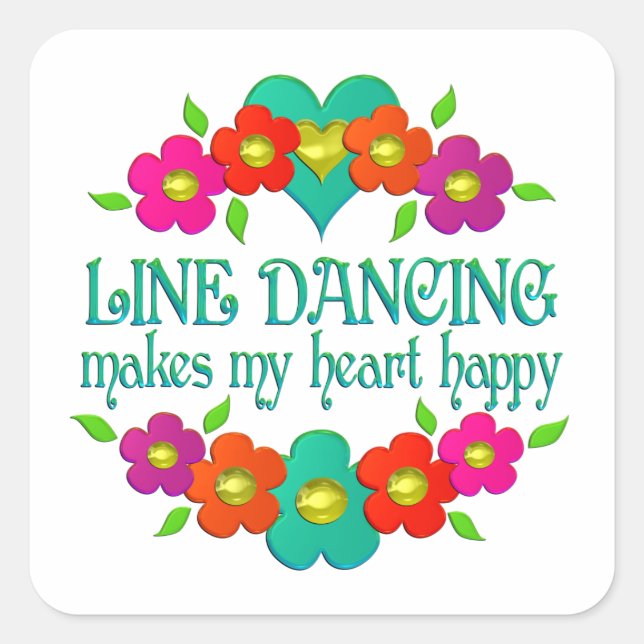 Line Dancing Heart Happy Square Sticker (Front)