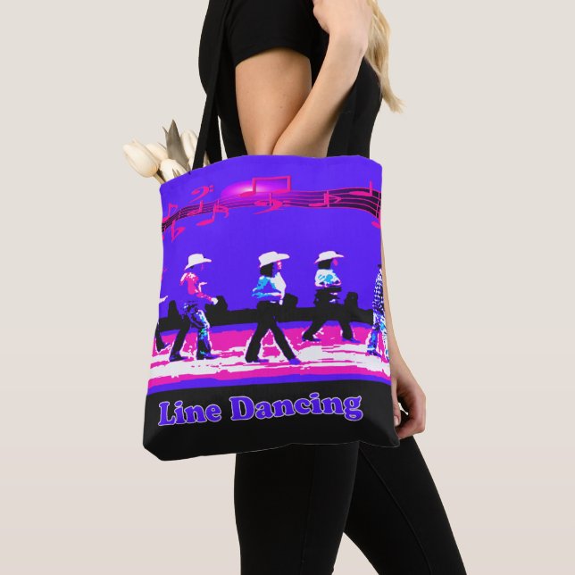 Line Dancing Western Group Blue Black Pink Tote Bag (Close Up)
