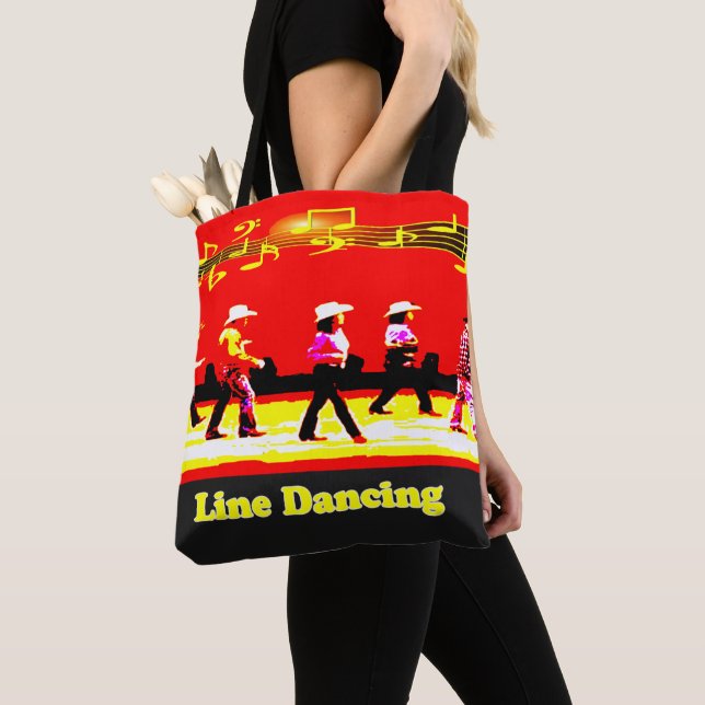 Line Dancing Western Group Red Black Tote Bag (Close Up)