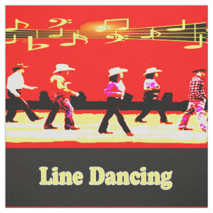 Line Dancing Western Group Red Black Yellow (Text) Fabric