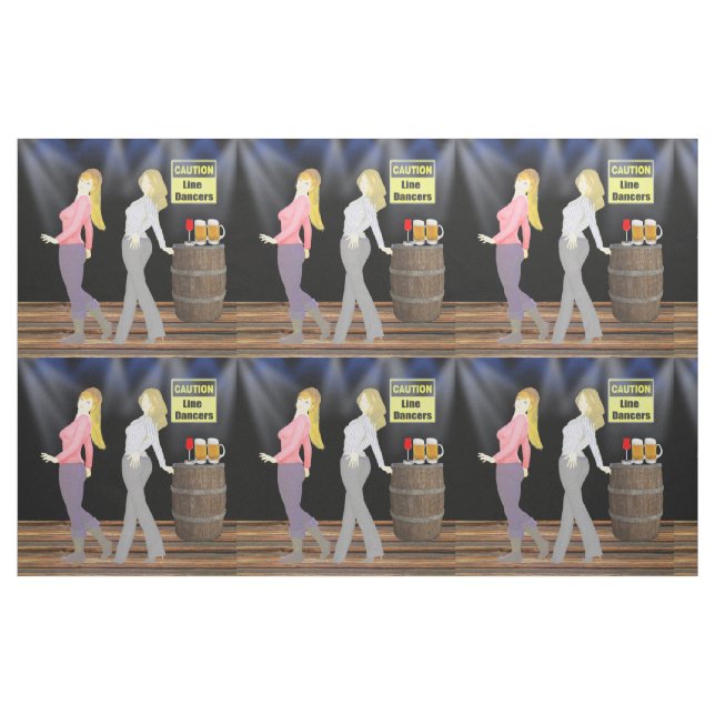 Line Dancing Women With Caution Sign 9" Square Fabric (Fat Quarter)