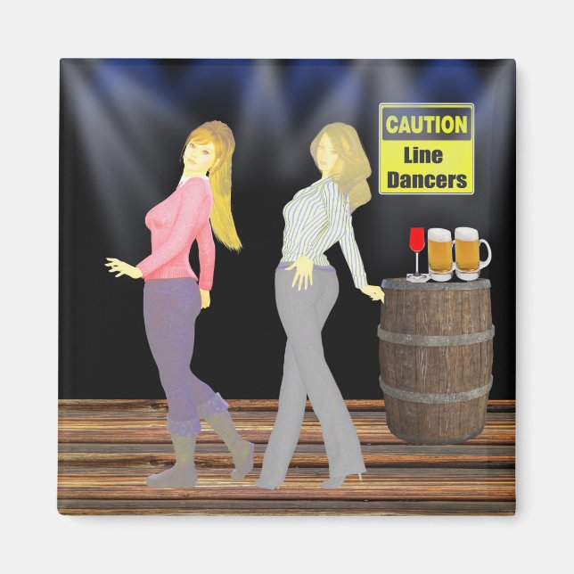 Line Dancing Women With Caution Sign Magnet (Front)