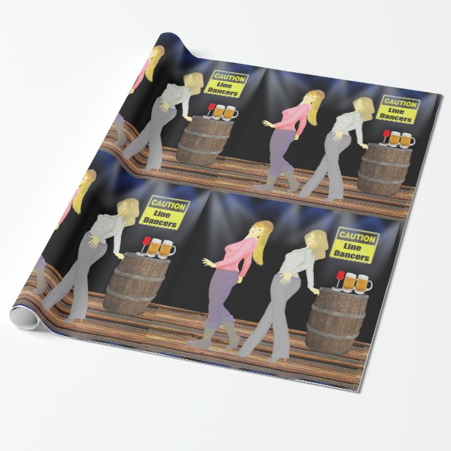 Line Dancing Women With Caution Sign Wrapping Paper (Unrolled)