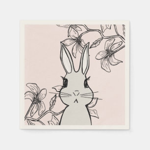 Line Drawing Bunny Spring Party Napkin