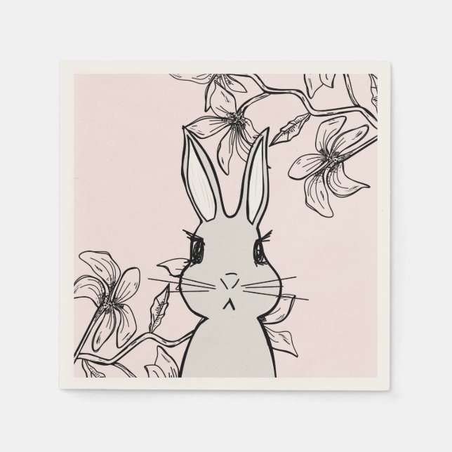 Line Drawing Bunny Spring Party Napkin (Front)