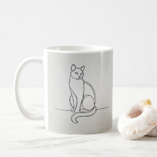 line-drawing cat coffee mug