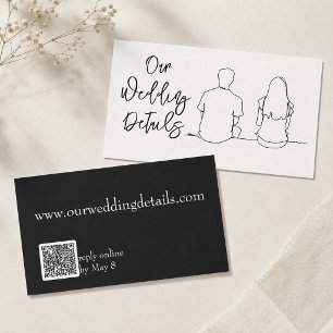 Line Drawing Couple RSVP Wedding Budget QR Code Business Card