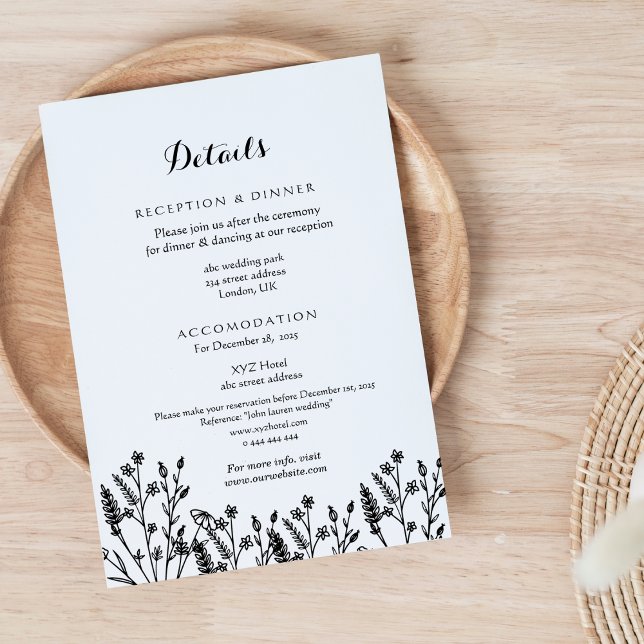 line drawing flower minimalist wedding details enclosure card (Creator Uploaded)