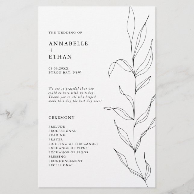 Line Drawing Foliage Leaf Ceremony Program (Front)