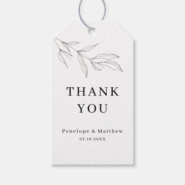 Line Drawing Foliage Leaf Thank You Tag (Front)