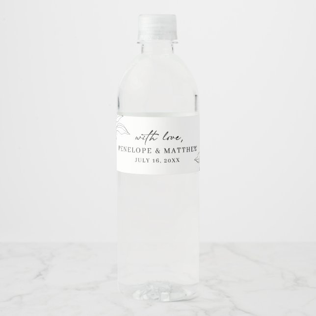 Line Drawing Foliage Leaf Water Bottle Label (Front)
