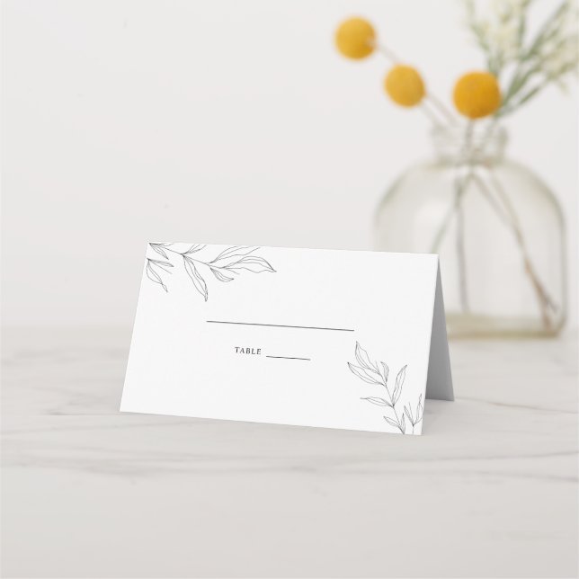 Line Drawing Foliage Leaf Wedding Place Card (Front)