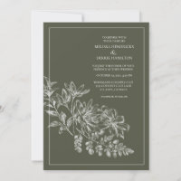Line Drawing Forest Green Wedding