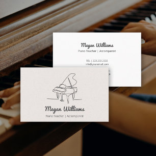 Line Drawing Grand Piano Teacher Music Lesson Business Card
