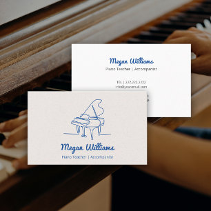 Line Drawing Grand Piano Teacher Music Lesson Business Card