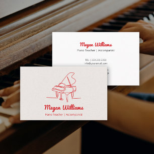 Line Drawing Grand Piano Teacher Music Lesson Business Card