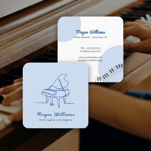 Line Drawing Grand Piano Teacher Music Lesson Square Business Card