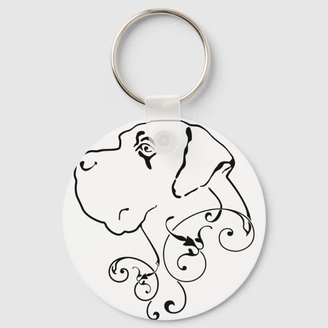 Line Drawing Great Dane Head Key Ring (Front)