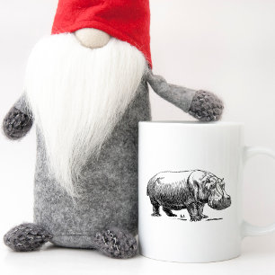 Line Drawing Hippopotamus Black and White Coffee Mug