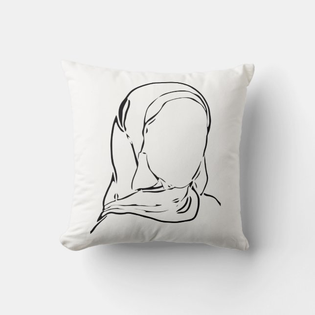Line Drawing Muslim Girl Hijab Arab Woman Isolated Cushion (Front)