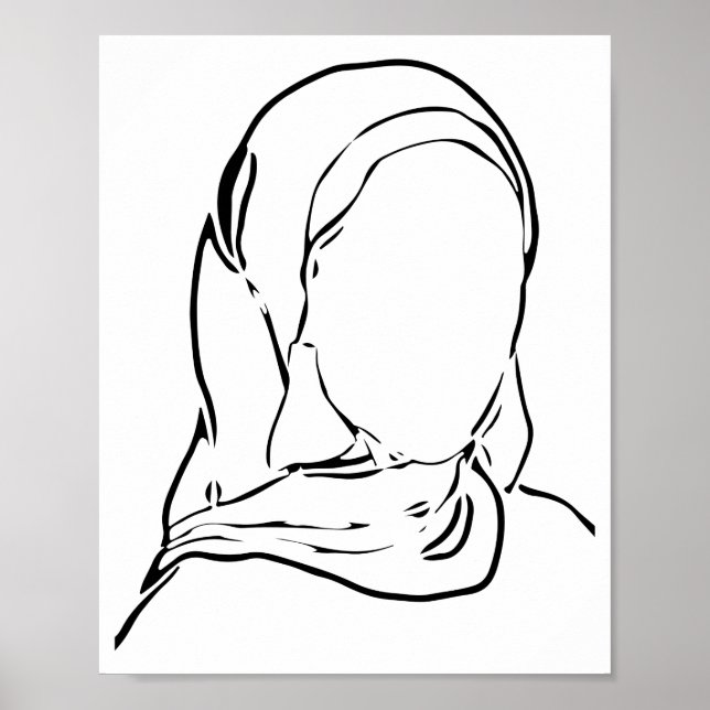 Line Drawing Muslim Girl Hijab Arab Woman Isolated Poster (Front)
