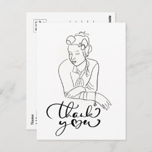 LINE DRAWING of 1940s Woman Thank You Postcard