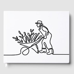 line drawing of a farmer or gardener guest book