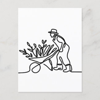line drawing of a farmer or gardener postcard