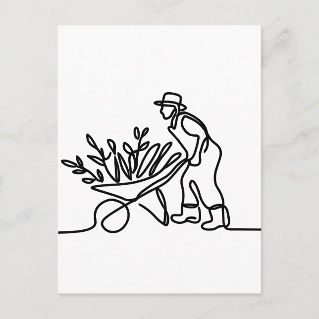 line drawing of a farmer or gardener postcard (Front)