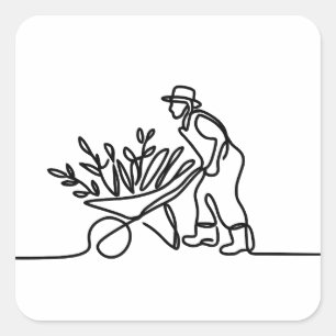line drawing of a farmer or gardener square sticker