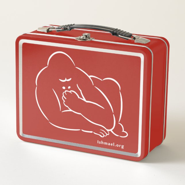 Line drawing of Ishmael on lunch box. Metal Lunch Box (Front)