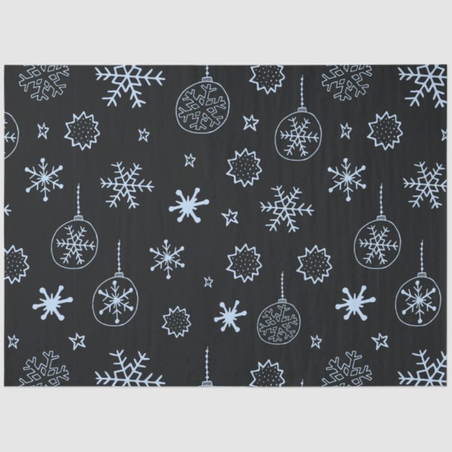 Line Drawing Ornaments and Snowflakes Christmas Tissue Paper (Front)