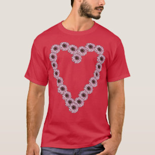 Line Drawing Pink Daisy Gerbera Valentines Day Hea T-Shirt